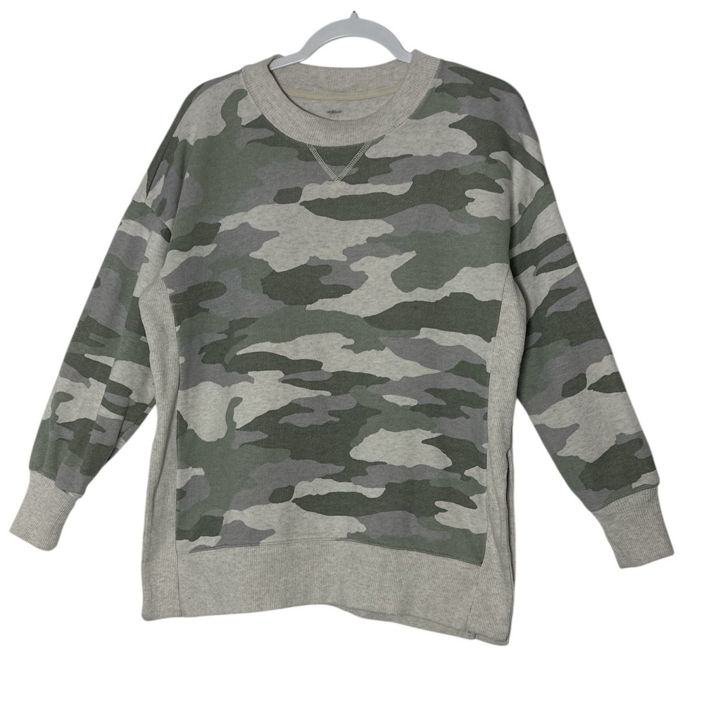 aerie american eagle camoflauge crew neck pullover sweatshirt Small green beige